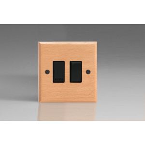 XBE6B-S2W 1 Gang 13 Amp Double Pole Switched Fused Spur Kilnwood Classic Wood Scandic Beech with Black Switch