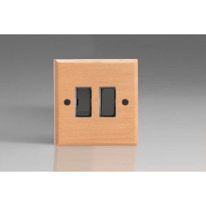 XBE6BNB-S2W 1 Gang 13 Amp Double Pole Switched Fused Spur Kilnwood Classic Wood Scandic Beech with Iridium Black Switch