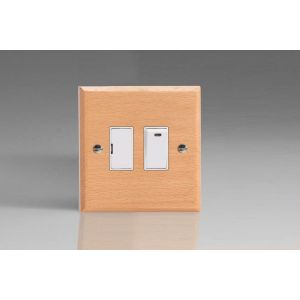 XBE6NW-S2W 1 Gang 13 Amp Double Pole Switched Fused Spur with Neon Kilnwood Classic Wood Scandic Beech with White Switch