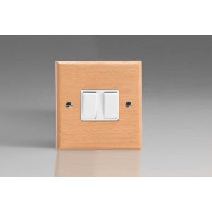 XBE71W-S2W 2 Gang Comprising of 1 Intermediate (3 Way) and 1 Standard (1 or 2 Way) 10 Amp Switch Kilnwood Classic Wood Scandic Beech with White Switch