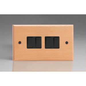 XBE9B-S2W 4 Gang 10 Amp Switch Kilnwood Classic Wood Scandic Beech with Black Switch