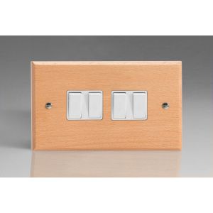 XBE9W-S2W 4 Gang 10 Amp Switch Kilnwood Classic Wood Scandic Beech with White Switch