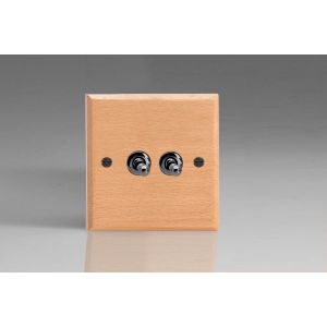 XBET2BN-S2W 2 Gang 10 Amp Toggle Switch Kilnwood Classic Wood Scandic Beech with Iridium Toggles