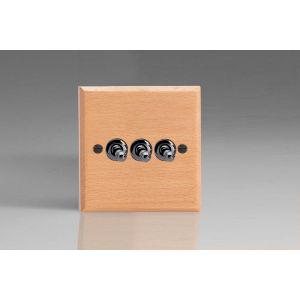 XBET3BN-S2W 3 Gang 10 Amp Toggle Switch Kilnwood Classic Wood Scandic Beech with Iridium Toggles