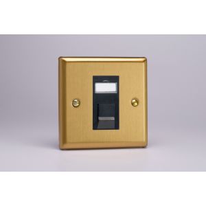 XBGRJ456B Varilight 1 Gang Black Cat6 Networking Socket Classic Brushed Brass Effect