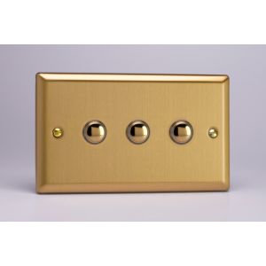 XBM3 Varilight 3 Gang 6 Amp Momentary Push To Make Switch Classic Brushed Brass Effect