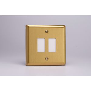 XBPGY2 Varilight 2 Gang Power Grid Faceplate Including Power Grid Frame Classic Brushed Brass Effect