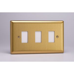 XBPGY3 Varilight 3 Gang Power Grid Faceplate Including Power Grid Frame Classic Brushed Brass Effect