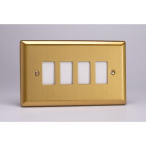 XBPGY4 Varilight 4 Gang Power Grid Faceplate Including Power Grid Frame Classic Brushed Brass Effect