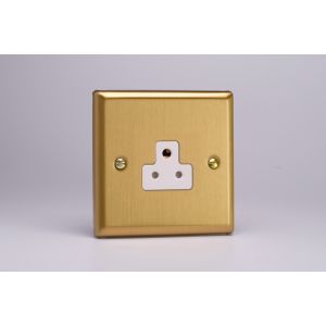 XBRP2AW Varilight 1 Gang 2 Amp White Round Pin Socket 0-460 Watts Classic Brushed Brass Effect with White Socket