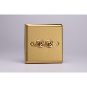 XBT2 Varilight 2 Gang 10 Amp Toggle Switch Classic Brushed Brass Effect