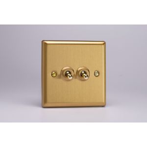 XBT71 Varilight 2 Gang Comprising of 1 Intermediate (3 Way) and 1 Standard (1 or 2 Way) 10 Amp Toggle Switch Classic Brushed Brass Effect