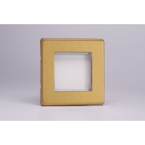 XDBG2S Varilight 2 Gang Data Grid Face Plate For 2 Data Module Widths Screwless Brushed Brass Effect Finish