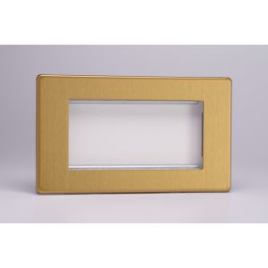 XDBG4S Varilight 4 Gang Data Grid Face Plate For 3 or 4 Data Module Widths Screwless Brushed Brass Effect Finish