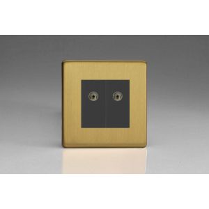 XDBG88BS [XDBG2S + 2x D8B] Varilight 2 Gang Black Co-axial TV Socket Screwless Brushed Brass Effect Finish