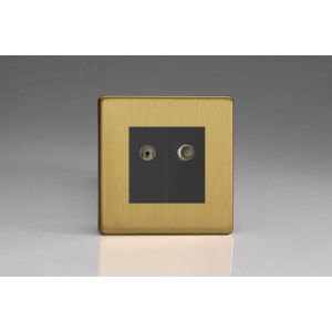 XDBG88SBS [XDBG2S + D8B + D8SB] Varilight 2 Gang Comprising of Black Co-axial TV and Satellite TV Socket Screwless Brushed Brass Effect Finish