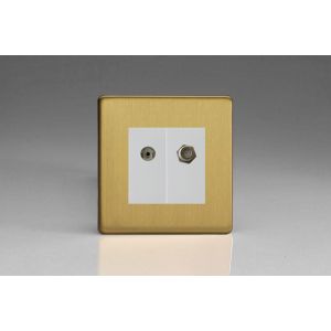 XDBG88SWS [XDBG2S + D8W + D8SW] Varilight 2 Gang Comprising of White Co-axial TV and Satellite TV Socket Screwless Brushed Brass Effect Finish