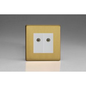 XDBG88WS [XDBG2S + 2x D8W] Varilight 2 Gang White Co-axial TV Socket Screwless Brushed Brass Effect Finish