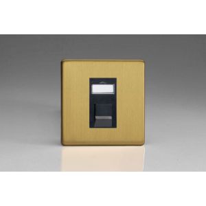 XDBGRJ456BS [XDBG1S + DRJ456B] Varilight 1 Gang Black Cat6 Networking Socket Screwless Brushed Brass Effect Finish