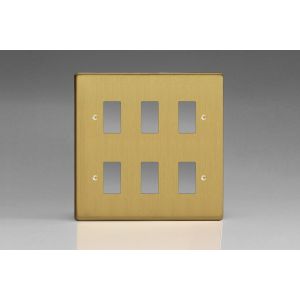 XDBPG6 [PLUS 2 x PGRID3 SUBSTRATES] Varilight 6 Gang Power Grid Faceplate Including  Power Grid Frames Dimension Brushed Brass Effect Finish