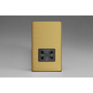 XDBSSBS Varilight Black Dual Voltage 240V/115V IP41 Shaver Socket Screwless Brushed Brass Effect Finish With Black Socket