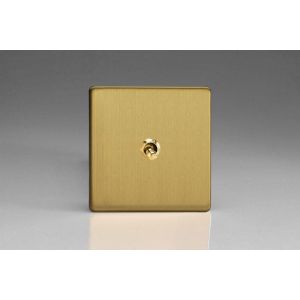 XDBT1S Varilight 1 Gang 10 Amp Toggle Switch Screwless Brushed Brass Effect Finish With Polished Brass Toggle Switch