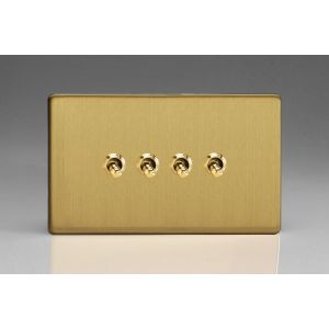 XDBT9S Varilight 4 Gang 10 Amp Toggle Switch Screwless Brushed Brass Effect Finish With Polished Brass Toggle Switches