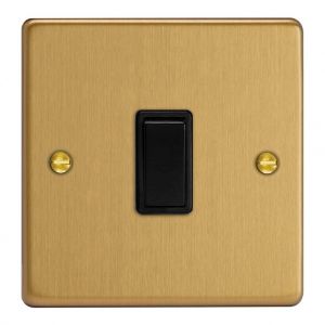 XDE1B.BB Varilight 1 Gang 10 Amp Switch Essential Brushed Brass Finish With Black Switch