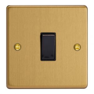 XDE20B.BB Varilight 1 Gang 20 Amp Double Pole Switch Essential Brushed Brass Finish With Black Switch