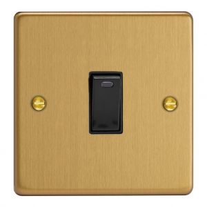 XDE20NB.BB Varilight 1 Gang 20 Amp Double Pole Switch with Neon Essential Brushed Brass Finish With Black Switch