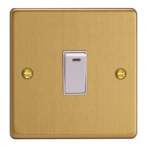 XDE20NW.BB Varilight 1 Gang 20 Amp Double Pole Switch with Neon Essential Brushed Brass Finish With White Switch