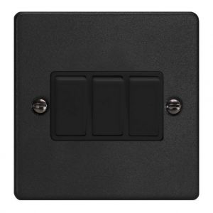 XDE3B.MB Varilight 3 Gang 10 Amp Switch Essential Matt Black Finish With Black Switches