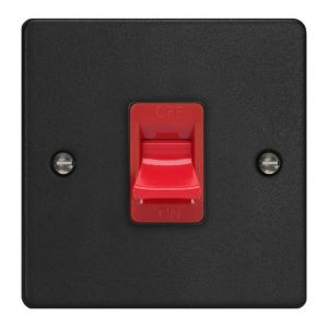 XDE45S.MB Varilight 45 Amp Double Pole Cooker Switch Essential Matt Black Finish With Red Switch