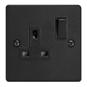 XDE4B.MB Varilight 1 Gang 13 Amp Double Pole Switched Socket Essential Matt Black Finish With Black Socket and Black Switch