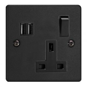 XDE4U2SB.MB Varilight 4 Gang 5V DC 4800mA USB Charging Port Essential Matt Black Finish With Black Sockets