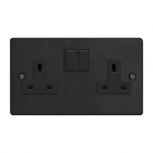 XDE5B.MB Varilight 2 Gang 13 Amp Double Pole Switched Socket Essential Matt Black Finish With Black Sockets and Black Switches