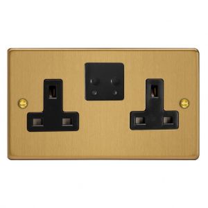 XDE5VSB.BB Varilight 2 Gang 13 Amp Single Pole WiFi Switched Socket for V-Pro Smart Supla Essential Brushed Brass Finish With Black Insert