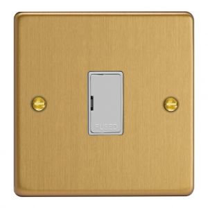 XDE6UW.BB Varilight 1 Gang 13 Amp Unswitched Fused Spur Essential Brushed Brass Finish With White Fuse Cover