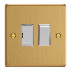 XDE6W.BB Varilight 1 Gang 13 Amp Double Pole Switched Fused Spur Essential Brushed Brass Finish With White Switch and Fuse Cover