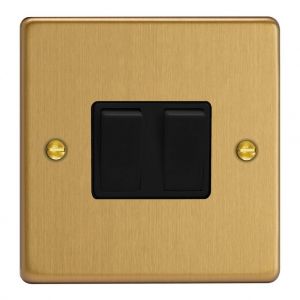 XDE71B.BB Varilight 2 Gang Comprising of 1 Intermediate (3 Way) and 1 Standard (1 or 2 Way) 10 Amp Switch Essential Brushed Brass Finish With Black Switches