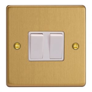 XDE71W.BB Varilight 2 Gang Comprising of 1 Intermediate (3 Way) and 1 Standard (1 or 2 Way) 10 Amp Switch Essential Brushed Brass Finish With White Switches