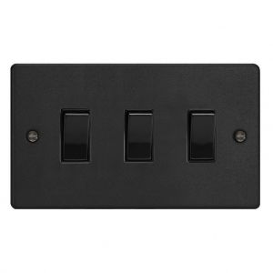 XDE73B.MB [XDEPGY3.MB + 3x G103SB] Varilight 3 Gang Comprising of 3 Intermediate (3 Way) 10 Amp Switch Essential Matt Black Finish With Black Switches, On a Double Plate