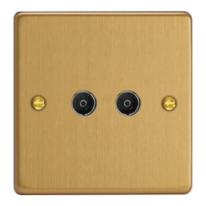 XDEG88.BB Varilight 2 Gang Black Co-axial TV Socket Essential Brushed Brass Finish