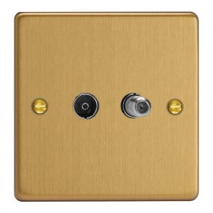 XDEG88S.BB Varilight 2 Gang Comprising of Black Co-axial TV and Satellite TV Socket Essential Brushed Brass Finish