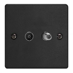 XDEG88S.MB Varilight 2 Gang Comprising of Black Co-axial TV and Satellite TV Socket Essential Matt Black Finish