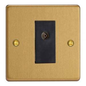 XDEG8ISOB.BB Varilight 1 Gang Black Isolated Co-axial TV Socket Essential Brushed Brass Finish