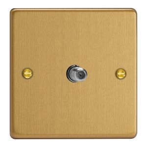 XDE8S.BB Varilight 1 Gang Black Satellite TV Socket Essential Brushed Brass Finish