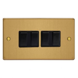 XDE9B.BB Varilight 4 Gang 10 Amp Switch Essential Brushed Brass Finish With Black Switches