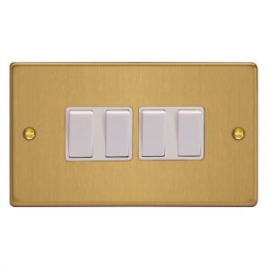 XDE9W.BB Varilight 4 Gang 10 Amp Switch Essential Brushed Brass Finish With White Switches