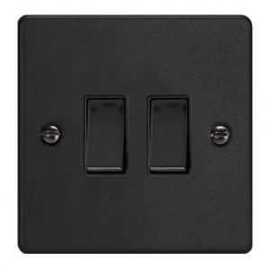 XDEBP2B.MB [XDEPGY2.MB +  2x G100PB] Varilight 2 Gang 10 Amp Push-to-make, Bell Push, Retractive Switch Essential Matt Black Finish With Black Switches